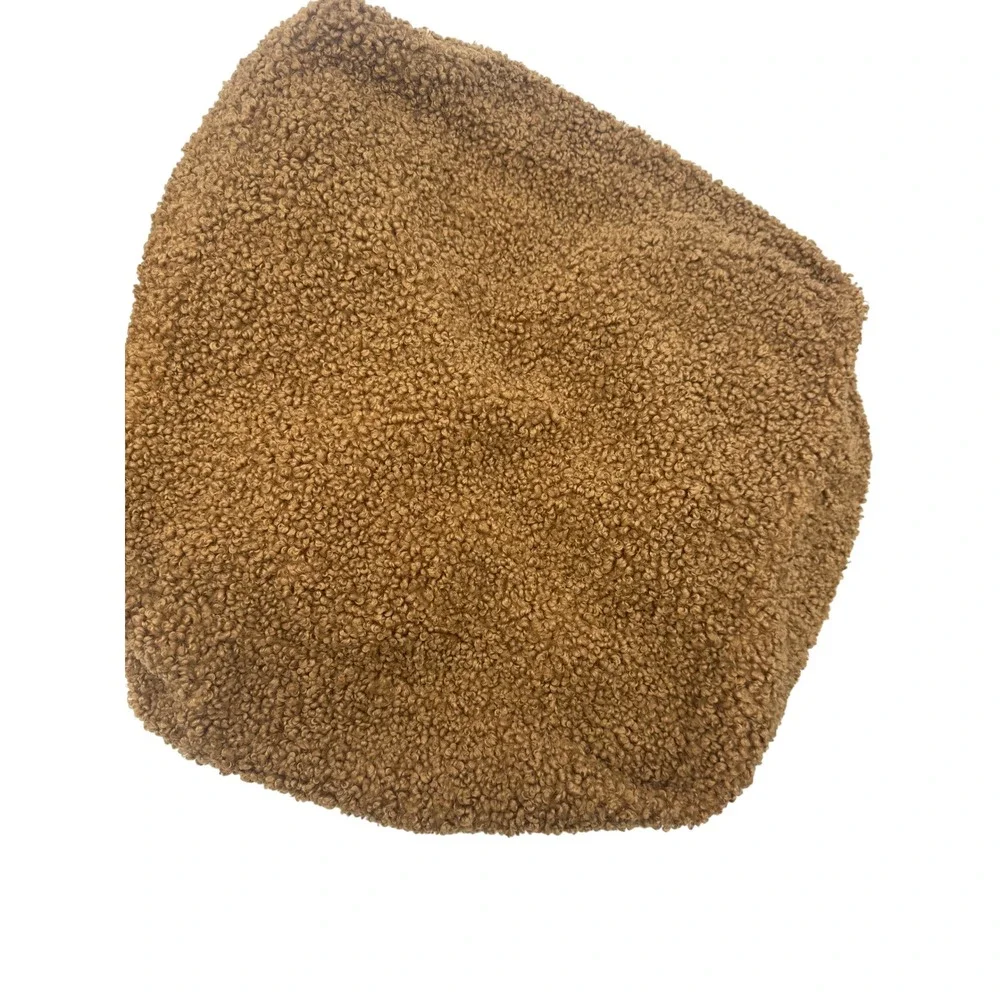 Pottery Barn Cozy Teddy Faux Fur Pouf Throw Pillow Cover Set of 2 Brown 17x18
